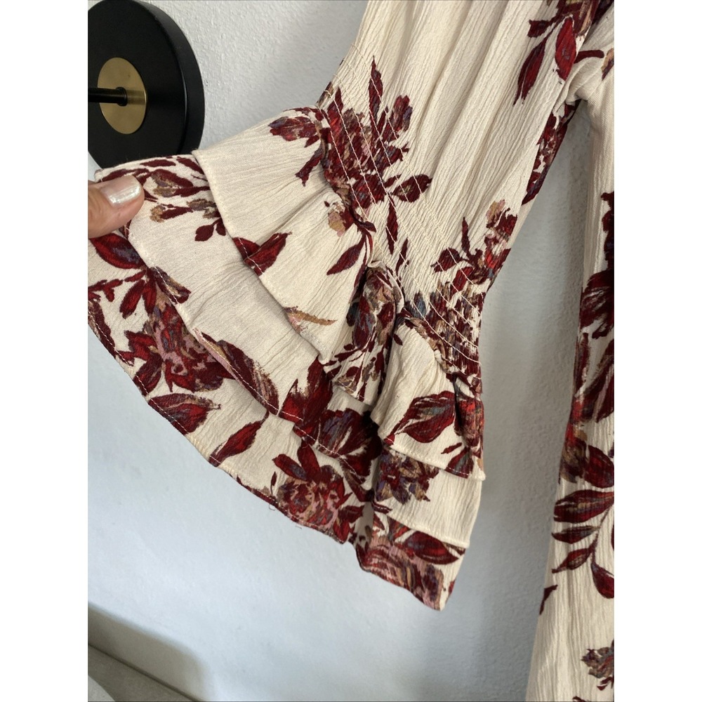MISS ME - Off Shoulder Red Floral Blouse Size Small Summer Cottagecore Boho - Picture 3 of 9